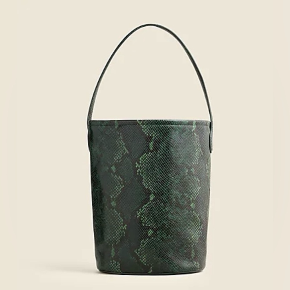 J. Crew Berkeley Leather Bucket Bag in Snake Embossed Green - New W/Tags